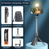 Bluetooth Selfie Stick Tripod Desktop Stand, Phone Holder, Wireless Remote Shutter, for iPhone Android, Option with Fill Light