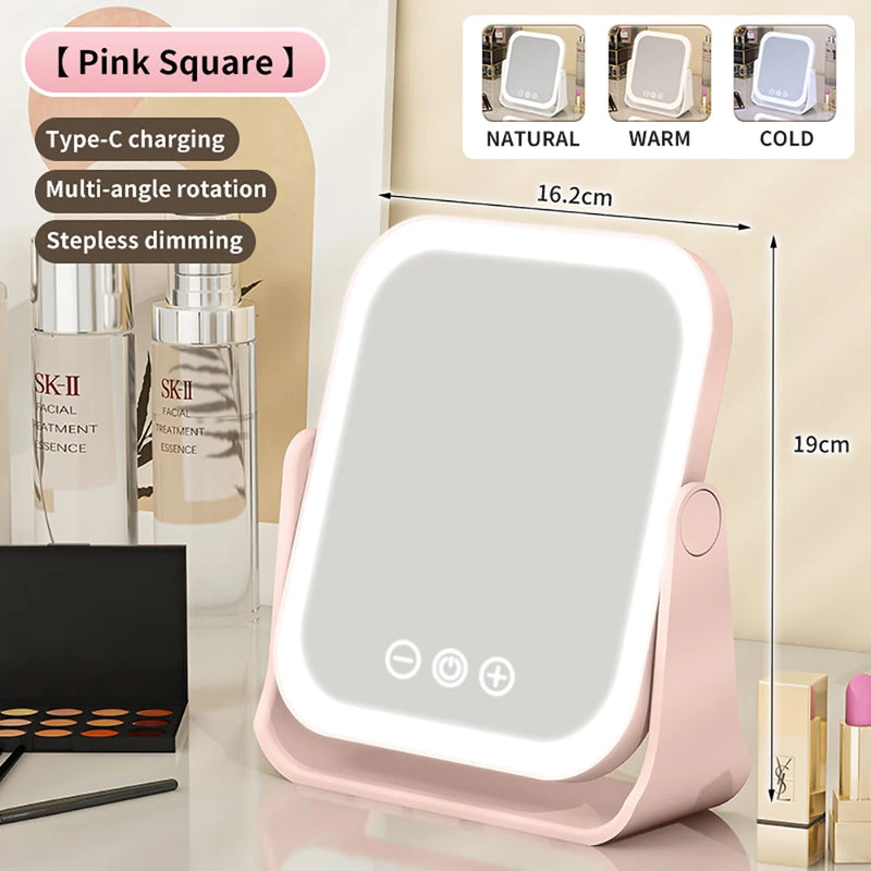 3 Colors LED Makeup Mirror Smart Eversible Dimmable Touch Screen Cosmetic Mirrors Electric Rotatable Makeup Beauty for Tabletop