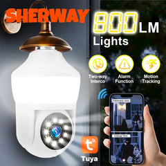 Tuya E27 Light Bulb Dual Screen WiFi Camera 5MP Indoor 5x Zoom PTZ Security Camera IR Color Night Vision Wireless Surveillance