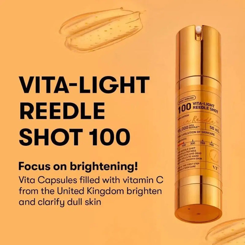 Korean Vita Light Reedle Shot 100 Serum Vitamin C E Capsules Brightening Hydrating Sensitive Skin Care 50ml