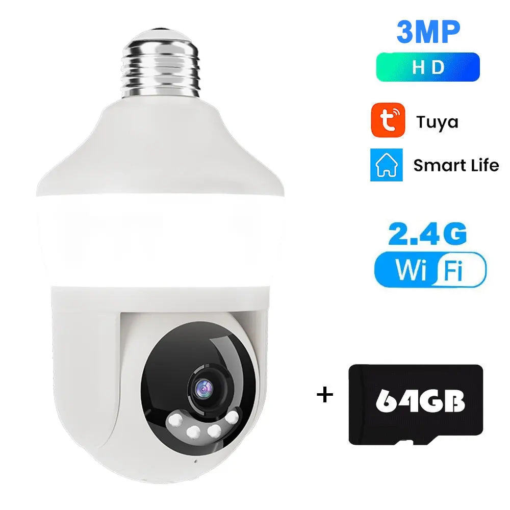 Tuya E27 Light Bulb Dual Screen WiFi Camera 5MP Indoor 5x Zoom PTZ Security Camera IR Color Night Vision Wireless Surveillance