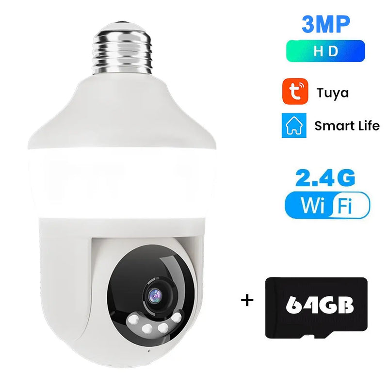 Tuya E27 Light Bulb Dual Screen WiFi Camera 5MP Indoor 5x Zoom PTZ Security Camera IR Color Night Vision Wireless Surveillance