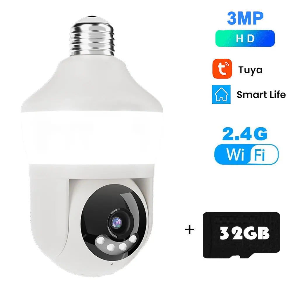 Tuya E27 Light Bulb Dual Screen WiFi Camera 5MP Indoor 5x Zoom PTZ Security Camera IR Color Night Vision Wireless Surveillance
