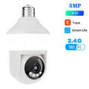 Tuya E27 Light Bulb Dual Screen WiFi Camera 5MP Indoor 5x Zoom PTZ Security Camera IR Color Night Vision Wireless Surveillance