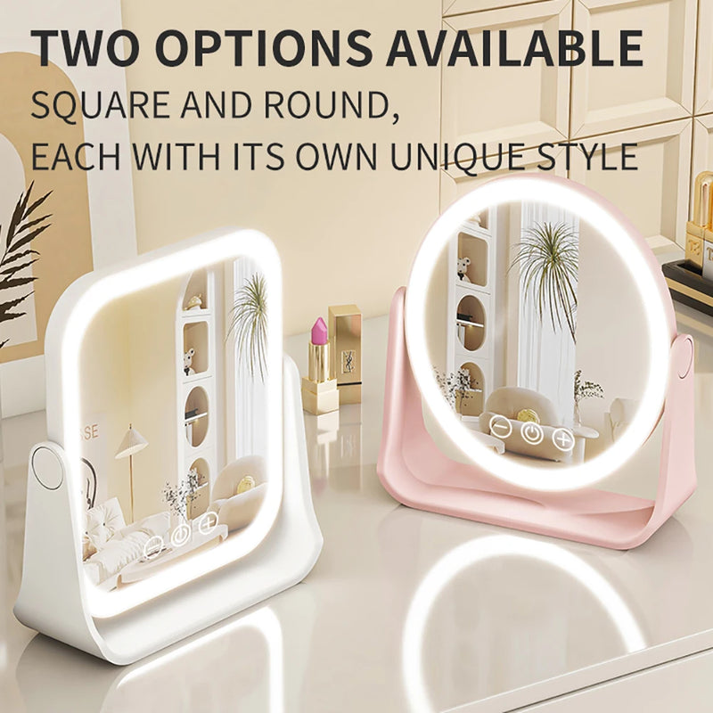 3 Colors LED Makeup Mirror Smart Eversible Dimmable Touch Screen Cosmetic Mirrors Electric Rotatable Makeup Beauty for Tabletop