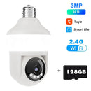 Tuya E27 Light Bulb Dual Screen WiFi Camera 5MP Indoor 5x Zoom PTZ Security Camera IR Color Night Vision Wireless Surveillance