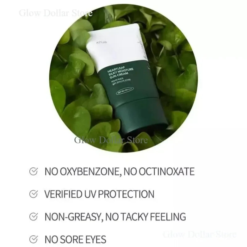 Korean Anua Heartleaf Silky Moisture Sun Cream SPF50+ Lightweight and Moisturizing Daily Facial Care Suncreen Products