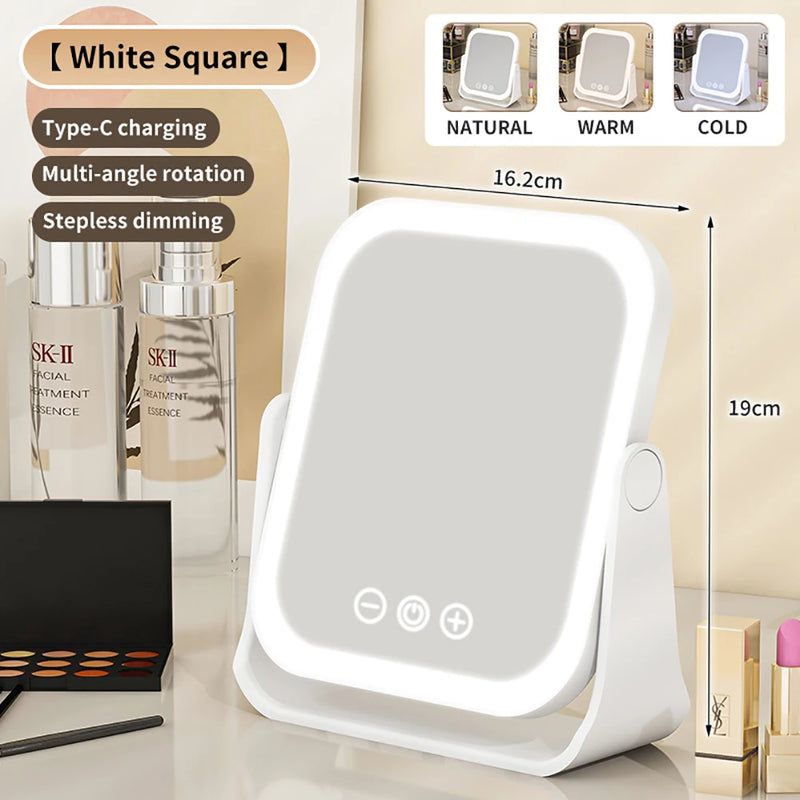 3 Colors LED Makeup Mirror Smart Eversible Dimmable Touch Screen Cosmetic Mirrors Electric Rotatable Makeup Beauty for Tabletop