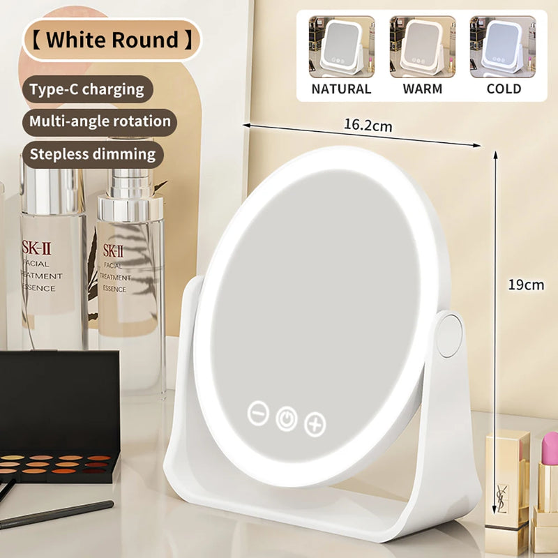 3 Colors LED Makeup Mirror Smart Eversible Dimmable Touch Screen Cosmetic Mirrors Electric Rotatable Makeup Beauty for Tabletop
