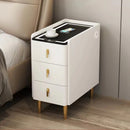 Nordic Style Intelligent Solid Wood Bedside Table Faux Leather 3 Drawers Nightstands with Wireless Charging Side Storage Cabinet