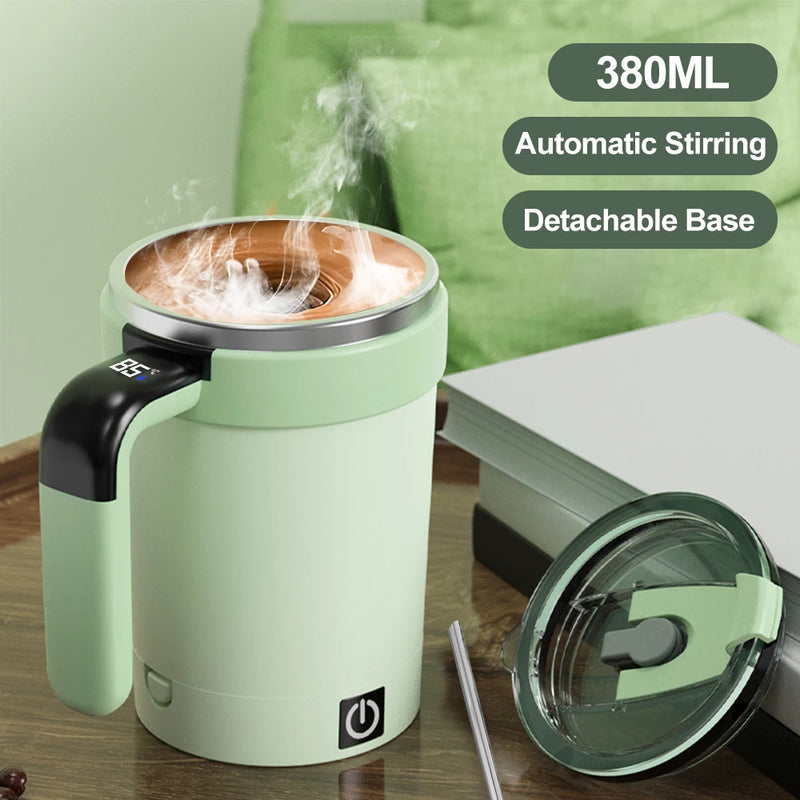 380ML Automatic Magnetic Stirring Mug with Straw & Lid Stainless Steel Waterproof USB Electric Mixing Coffee Mug 2025 New