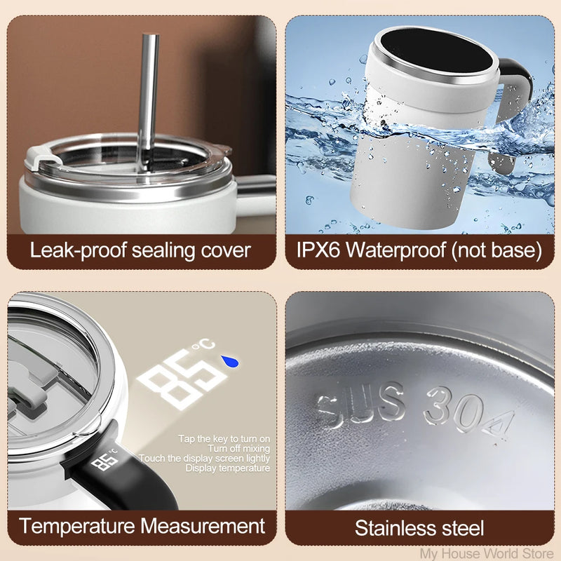 380ML Automatic Magnetic Stirring Mug with Straw & Lid Stainless Steel Waterproof USB Electric Mixing Coffee Mug 2025 New