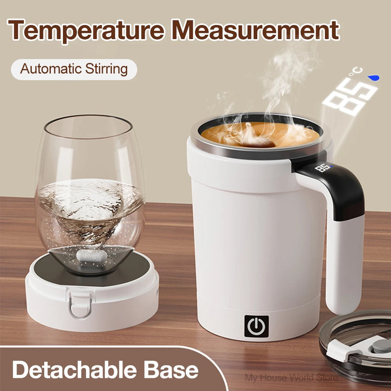 380ML Automatic Magnetic Stirring Mug with Straw & Lid Stainless Steel Waterproof USB Electric Mixing Coffee Mug 2025 New