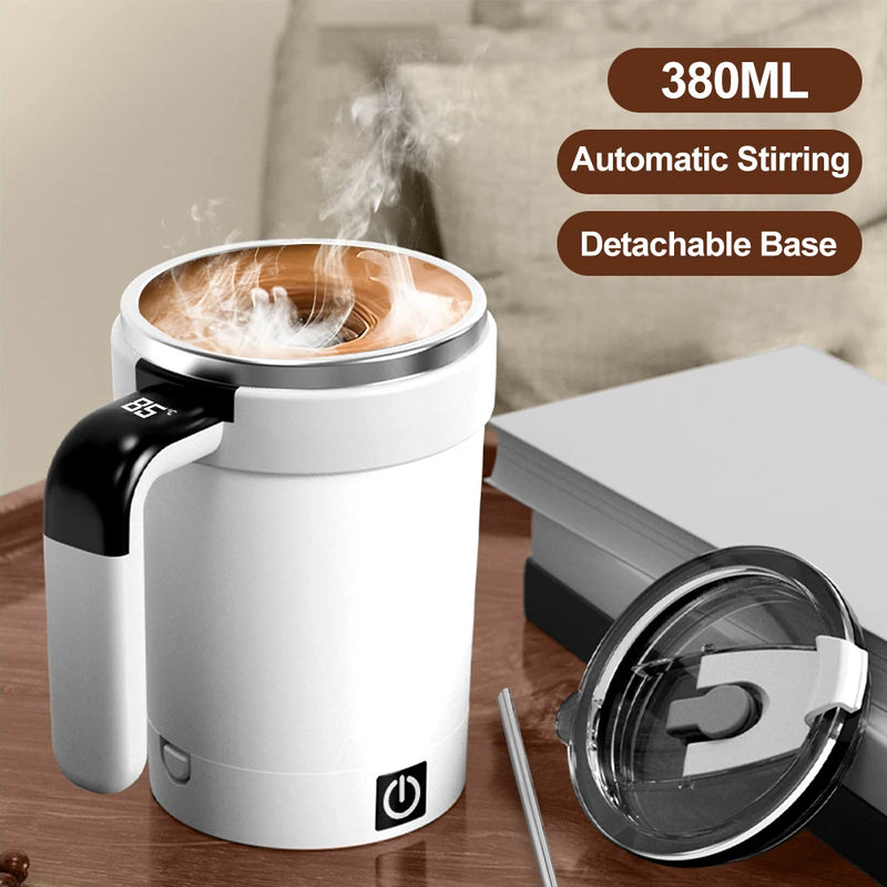 380ML Automatic Magnetic Stirring Mug with Straw & Lid Stainless Steel Waterproof USB Electric Mixing Coffee Mug 2025 New