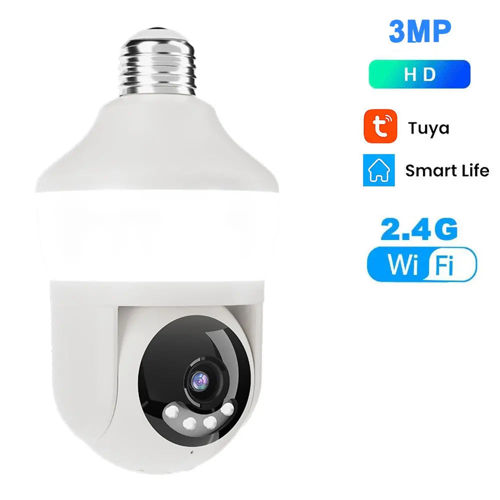 Tuya E27 Light Bulb Dual Screen WiFi Camera 5MP Indoor 5x Zoom PTZ Security Camera IR Color Night Vision Wireless Surveillance