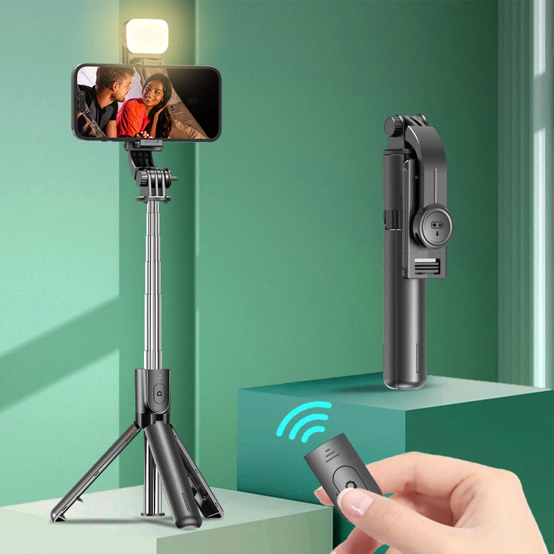 Bluetooth Selfie Stick Tripod Desktop Stand, Phone Holder, Wireless Remote Shutter, for iPhone Android, Option with Fill Light