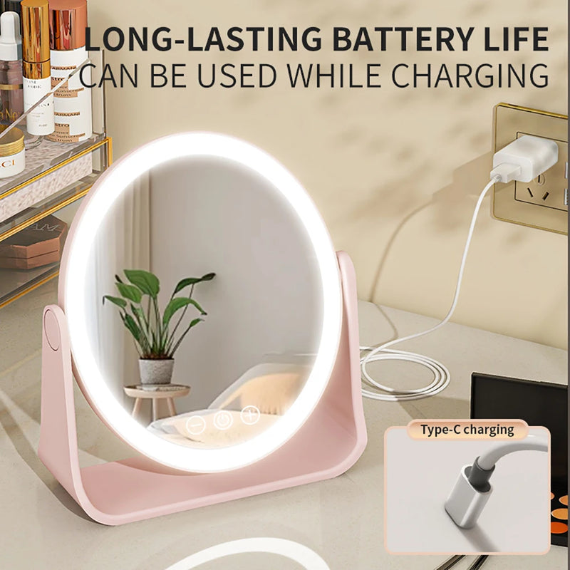 3 Colors LED Makeup Mirror Smart Eversible Dimmable Touch Screen Cosmetic Mirrors Electric Rotatable Makeup Beauty for Tabletop