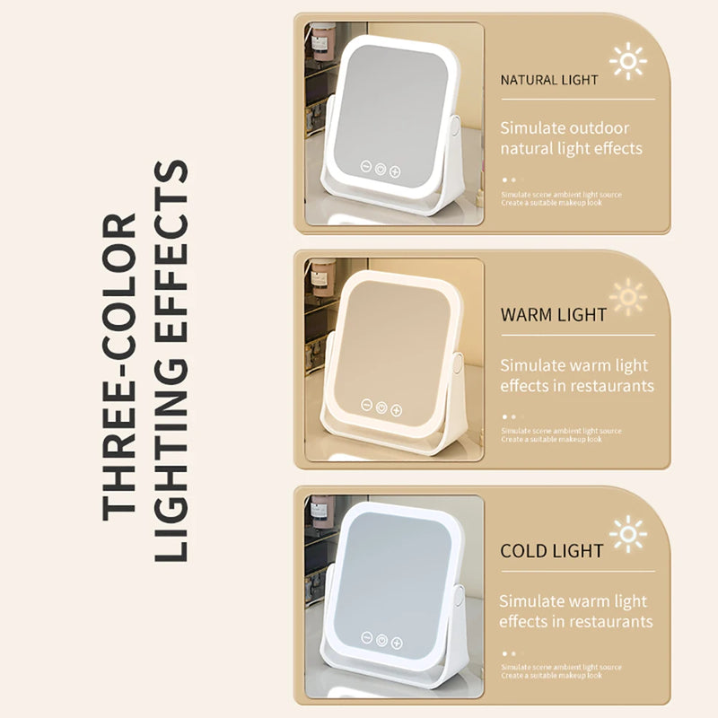 3 Colors LED Makeup Mirror Smart Eversible Dimmable Touch Screen Cosmetic Mirrors Electric Rotatable Makeup Beauty for Tabletop