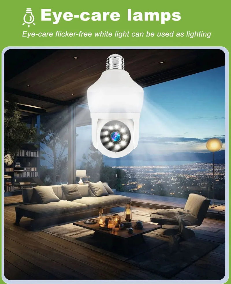 Tuya E27 Light Bulb Dual Screen WiFi Camera 5MP Indoor 5x Zoom PTZ Security Camera IR Color Night Vision Wireless Surveillance