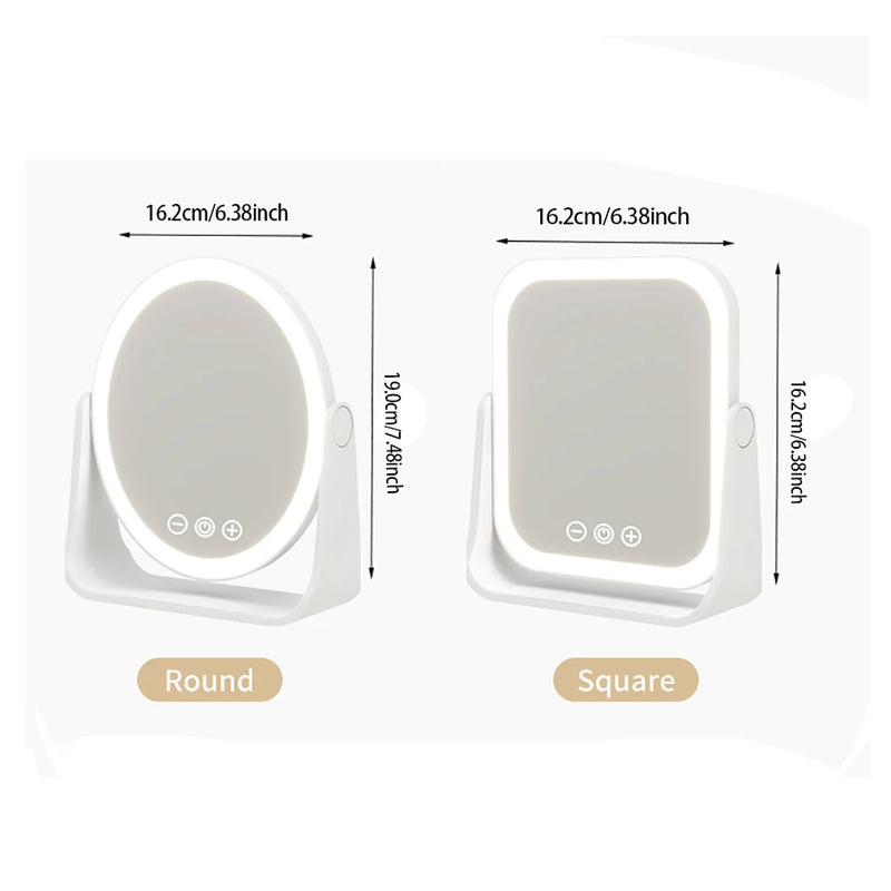 3 Colors LED Makeup Mirror Smart Eversible Dimmable Touch Screen Cosmetic Mirrors Electric Rotatable Makeup Beauty for Tabletop