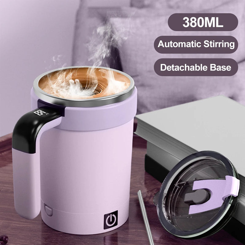 380ML Automatic Magnetic Stirring Mug with Straw & Lid Stainless Steel Waterproof USB Electric Mixing Coffee Mug 2025 New