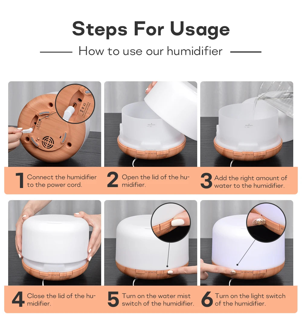 Air Humidifier Essential Oil Diffuser 300ML 500ML 1000ML With Lights Remote Control Ultrasound Electric Aromatherapy Diffuser